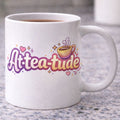 "Attea-tude" Vibrant Graphic Ceramic Mug – Playful 11oz Coffee & Tea Cup with Retro Bubble Lettering