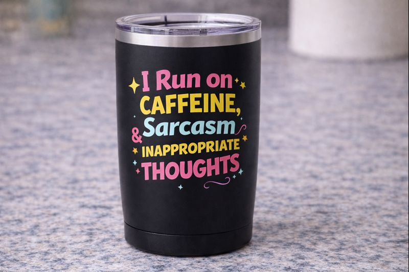 Je cours à la caféine, au sarcasme et aux pensées négatives Je cours à la caféine, au sarcasme et aux pensées négatives